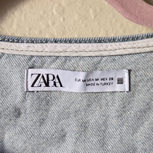 Zara Blue women's Made In Turkey 100% cotton Denim Mini Dress Size M - Picture 8 of 10